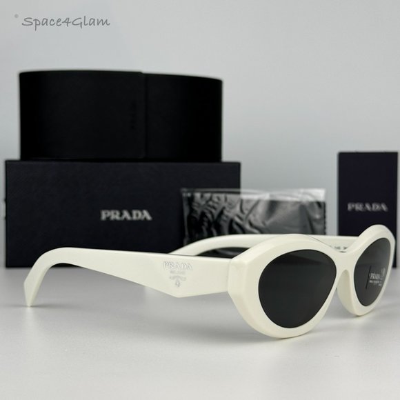 NEW Prada PR26ZS 17K08Z Talc White Dark Grey Oval Unisex Sunglasses - Picture 1 of 12